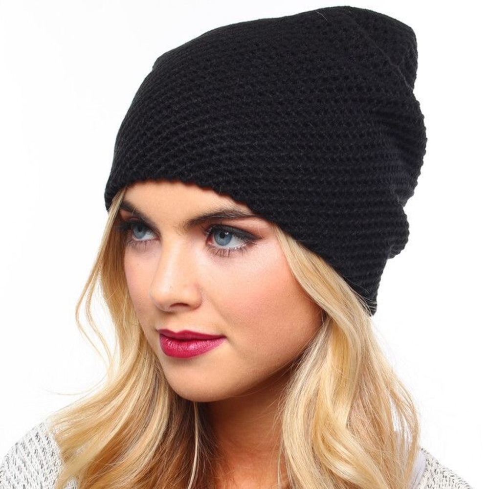 Black Waffle Slouchy Beanie